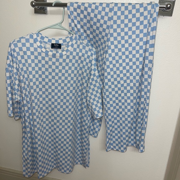 Dressed in LALA Blue and White Checkered two piece set - Picture 1 of 3